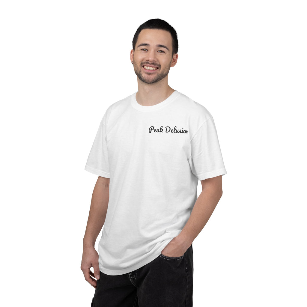 Be Good Do Good Tee — 'Peak Delusion' Script Chest & Lantern Back Graphic T-Shirt