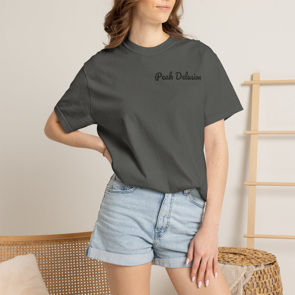 Be Good Do Good Tee — 'Peak Delusion' Script Chest & Lantern Back Graphic T-Shirt