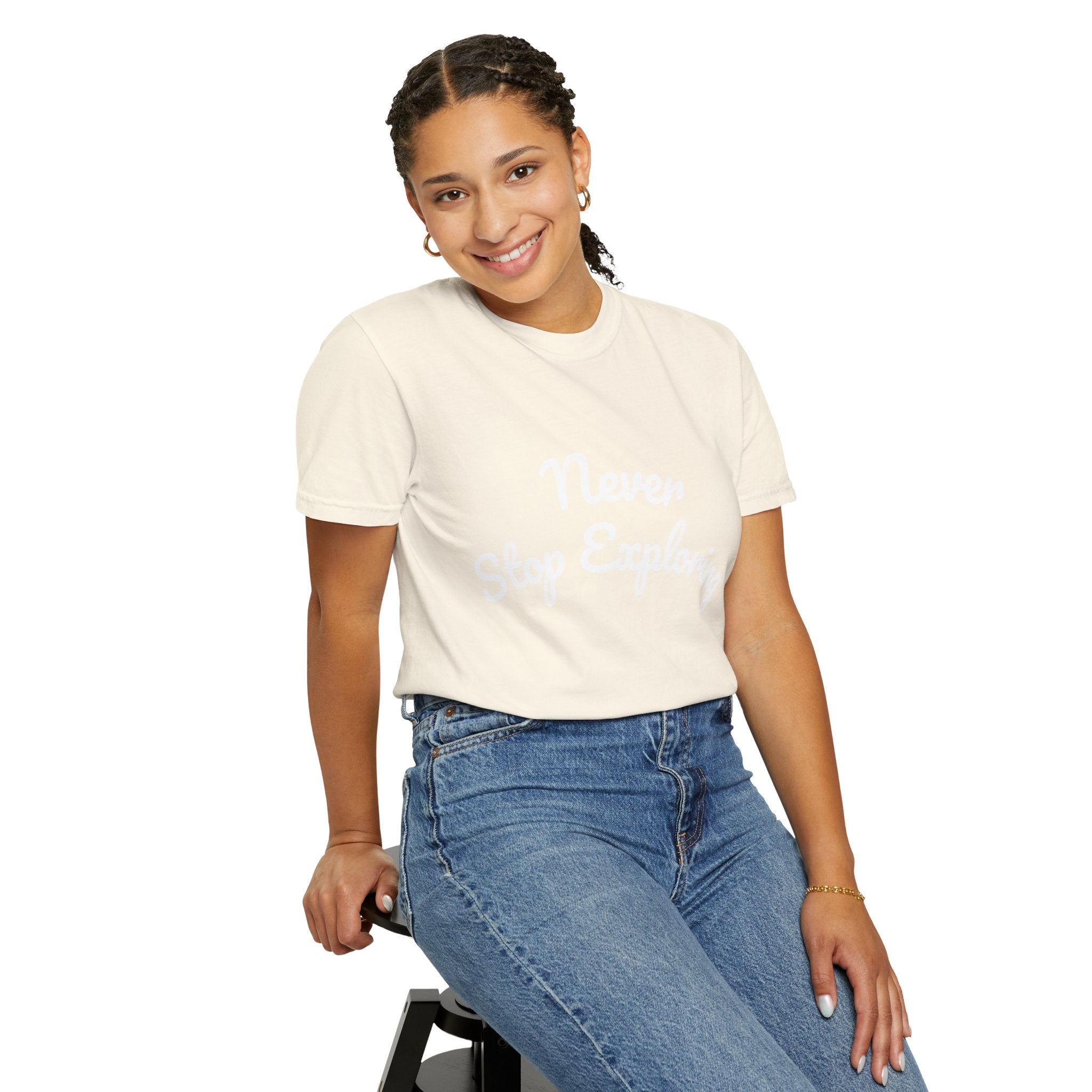 Never Stop Exploring T-Shirt — "Because one day you might miss it" Beach Graphic Tee