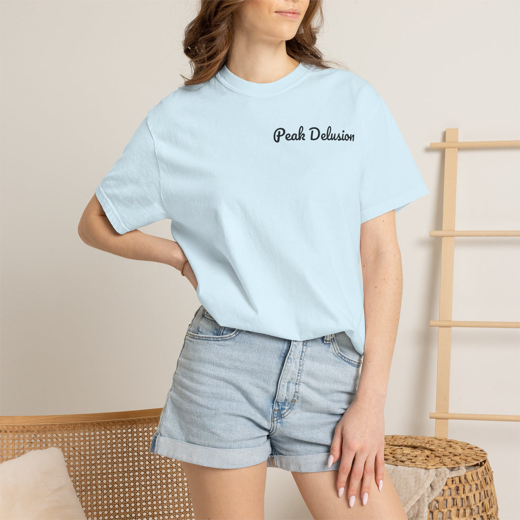 Be Good Do Good Tee — 'Peak Delusion' Script Chest & Lantern Back Graphic T-Shirt