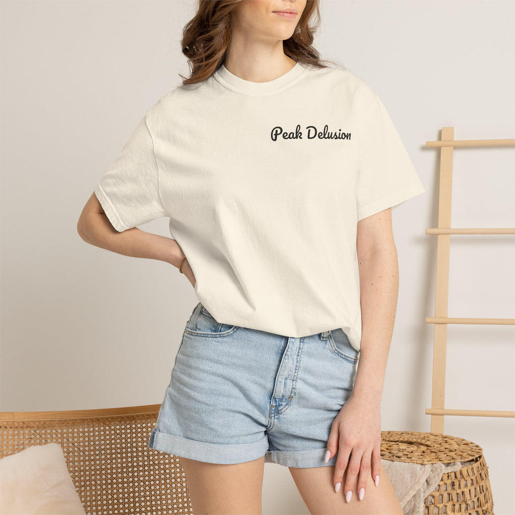 Be Good Do Good Tee — 'Peak Delusion' Script Chest & Lantern Back Graphic T-Shirt