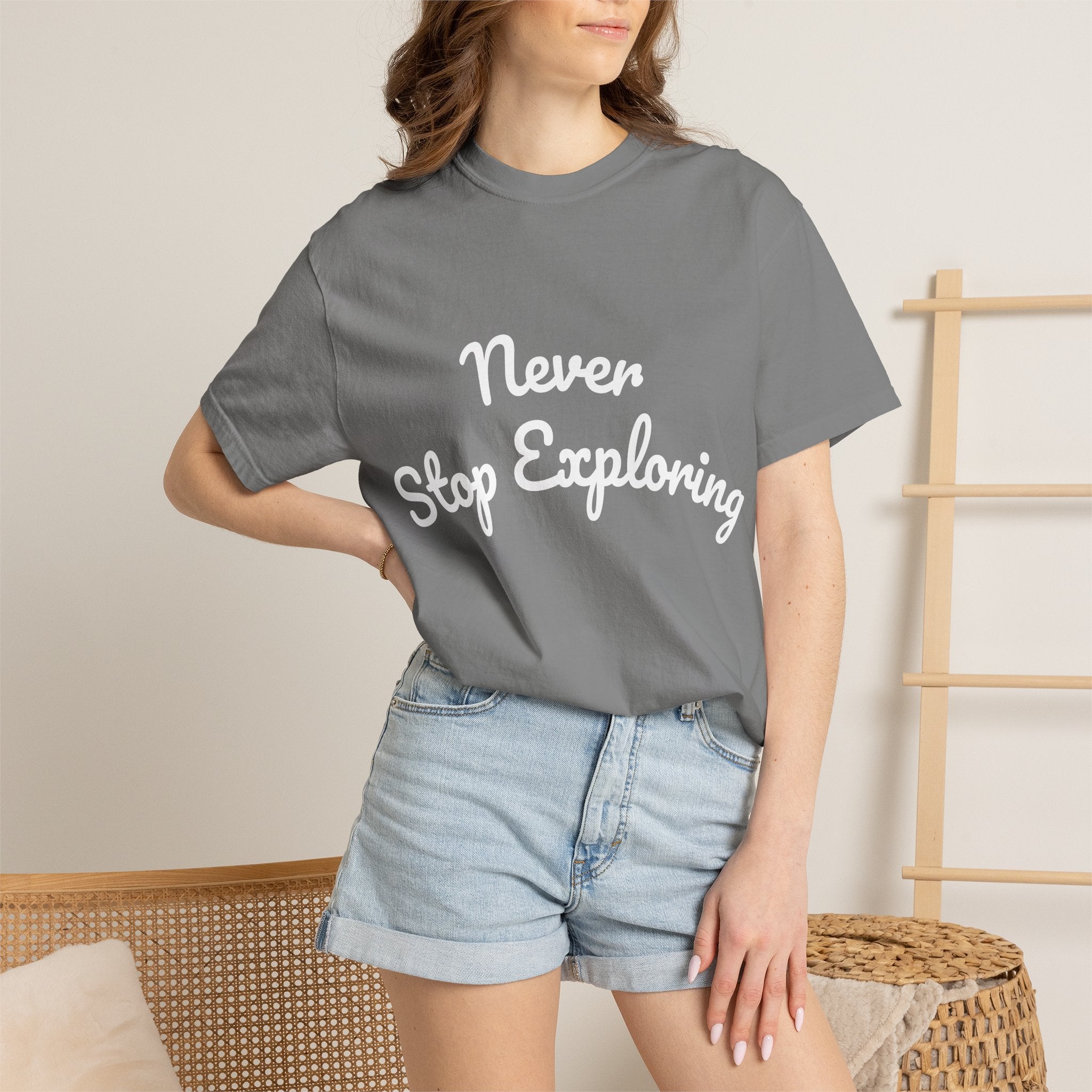 Never Stop Exploring T-Shirt — "Because one day you might miss it" Beach Graphic Tee