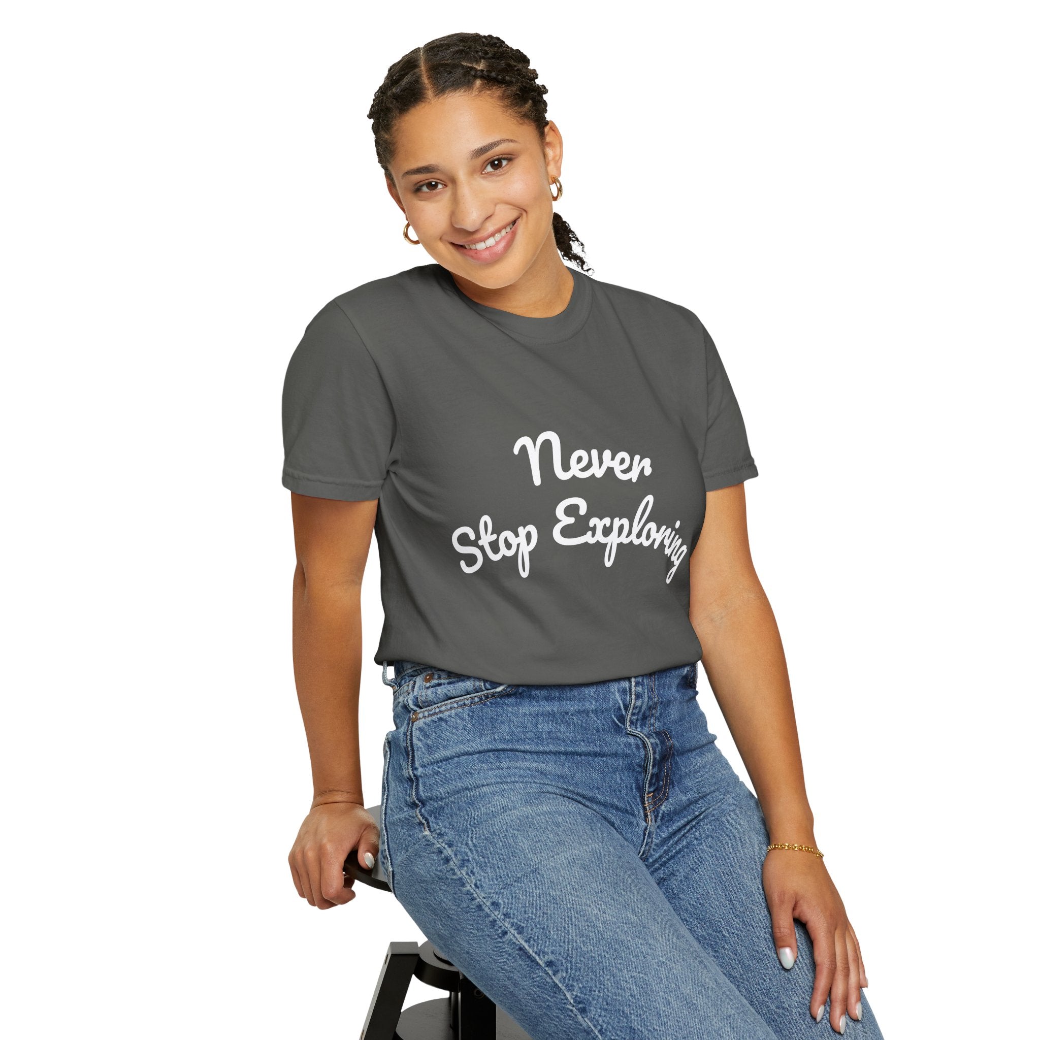 Never Stop Exploring T-Shirt — "Because one day you might miss it" Beach Graphic Tee