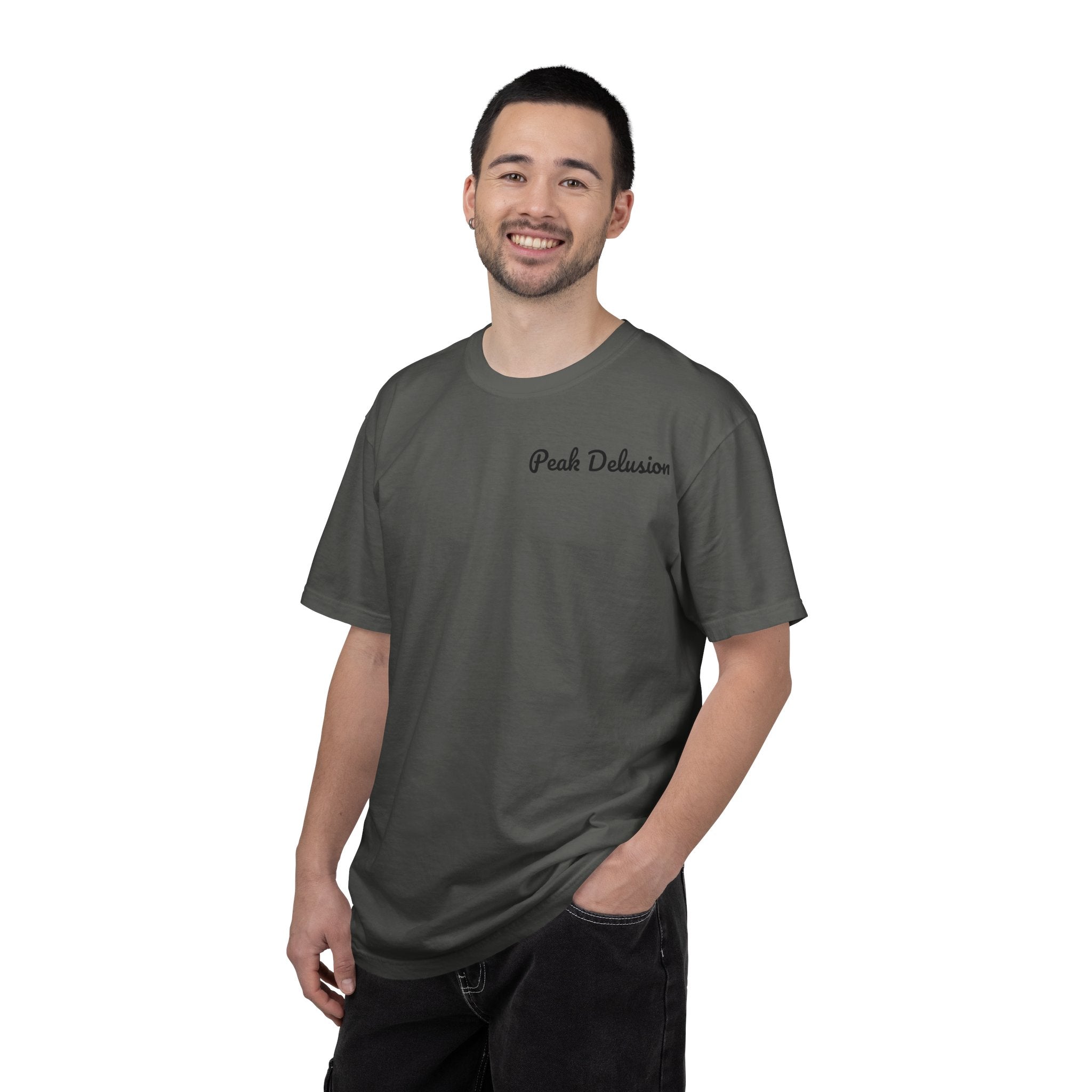 Be Good Do Good Tee — 'Peak Delusion' Script Chest & Lantern Back Graphic T-Shirt