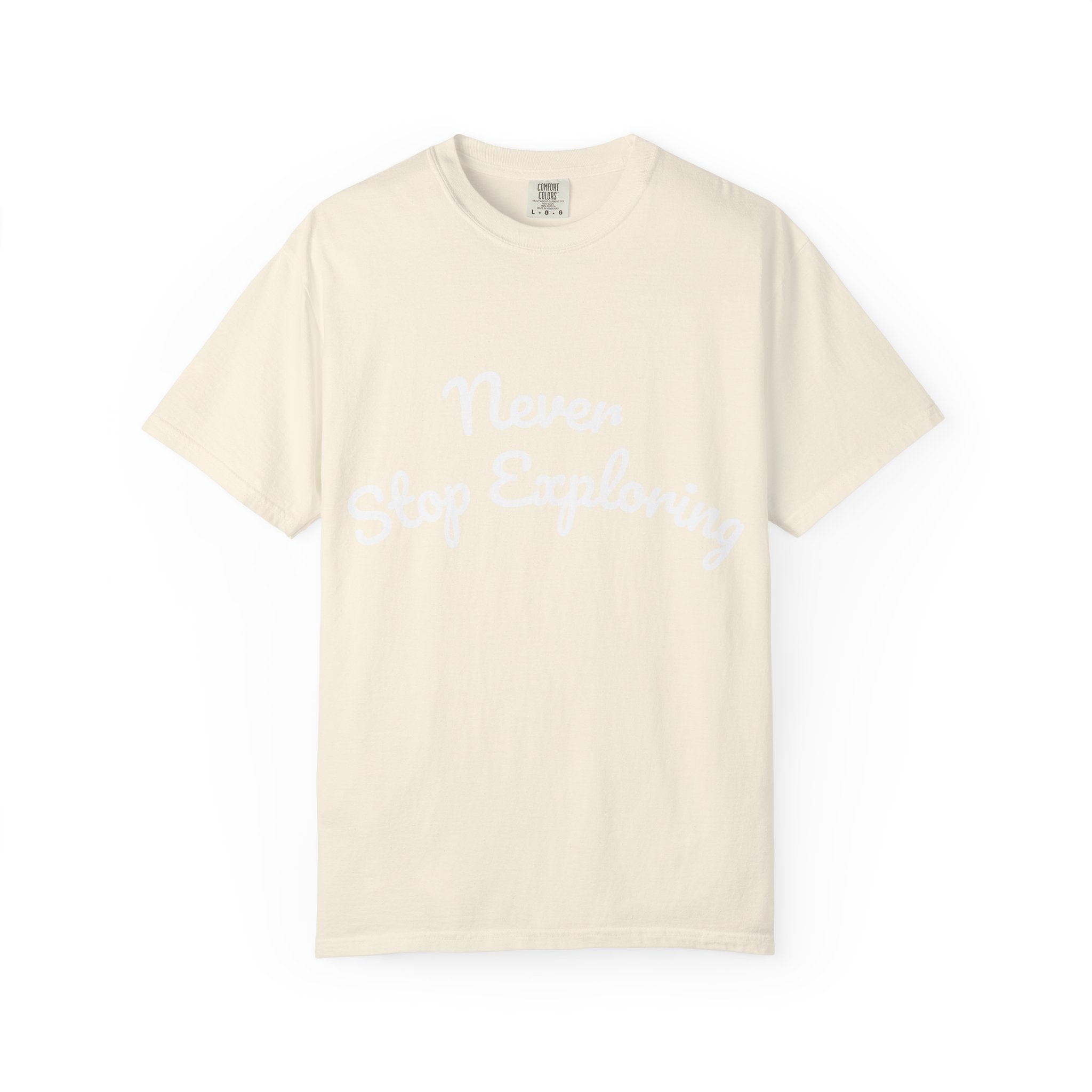 Never Stop Exploring T-Shirt — "Because one day you might miss it" Beach Graphic Tee