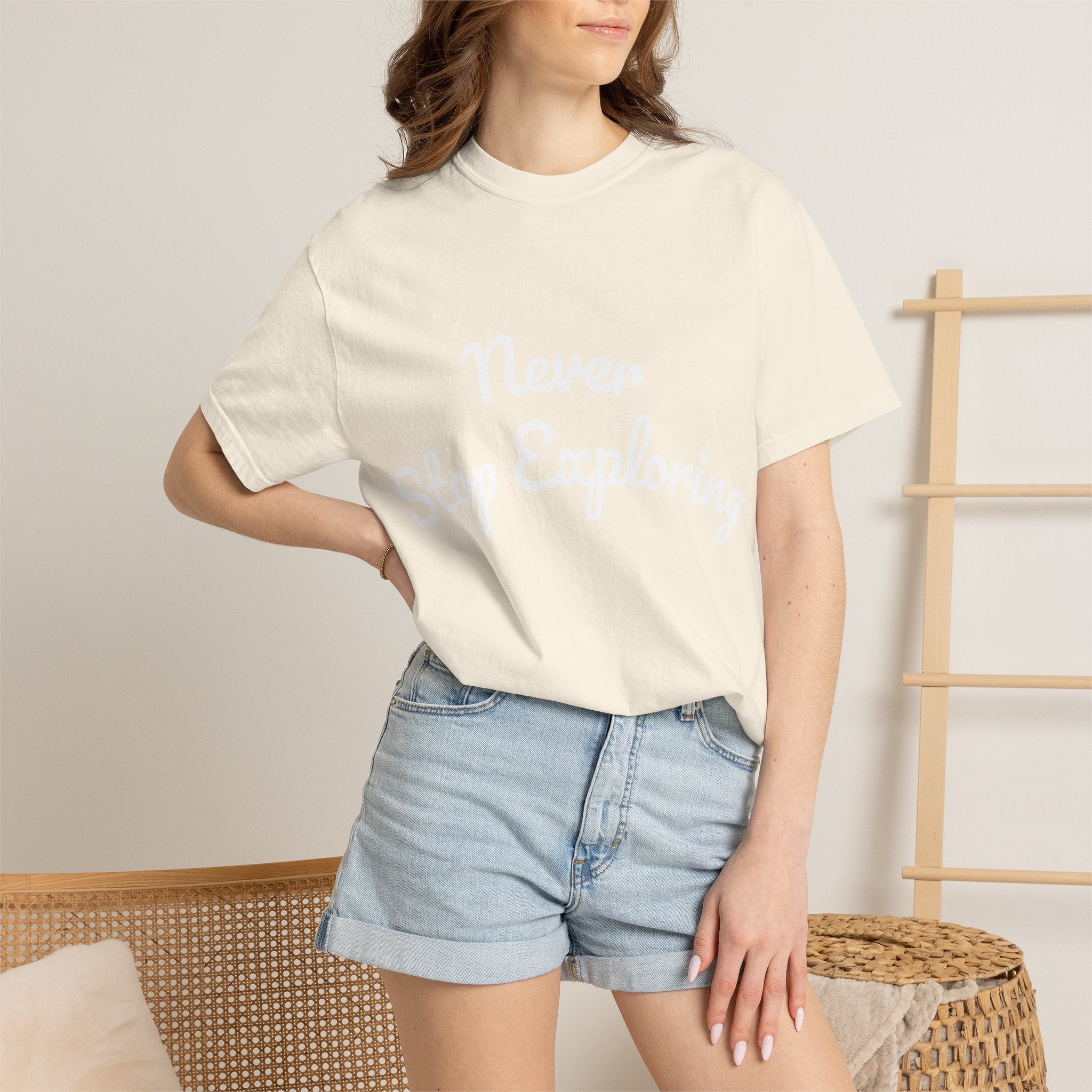 Never Stop Exploring T-Shirt — "Because one day you might miss it" Beach Graphic Tee