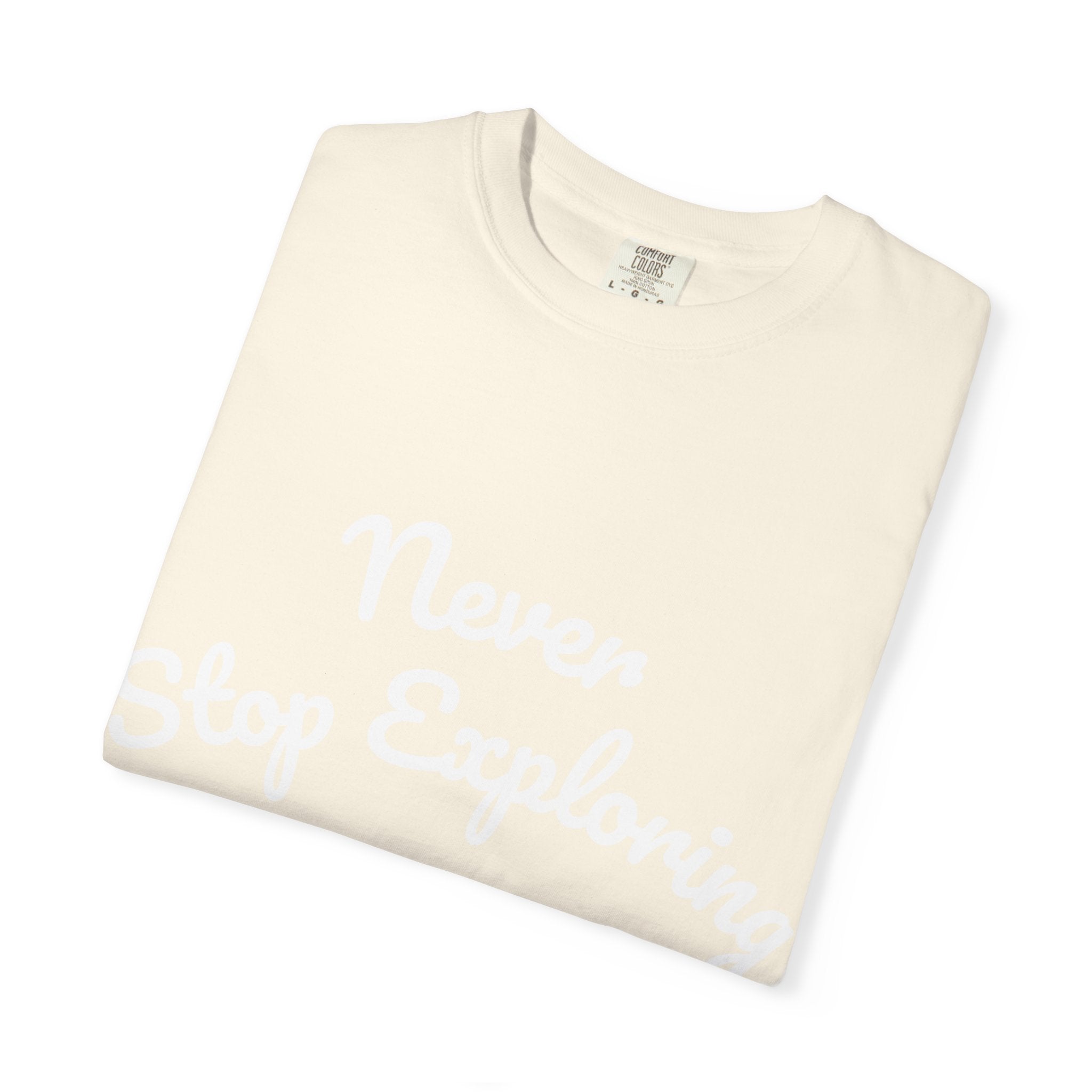Never Stop Exploring T-Shirt — "Because one day you might miss it" Beach Graphic Tee