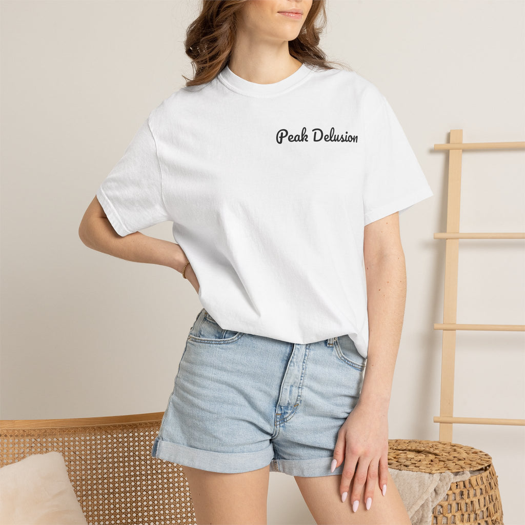 Be Good Do Good Tee — 'Peak Delusion' Script Chest & Lantern Back Graphic T-Shirt