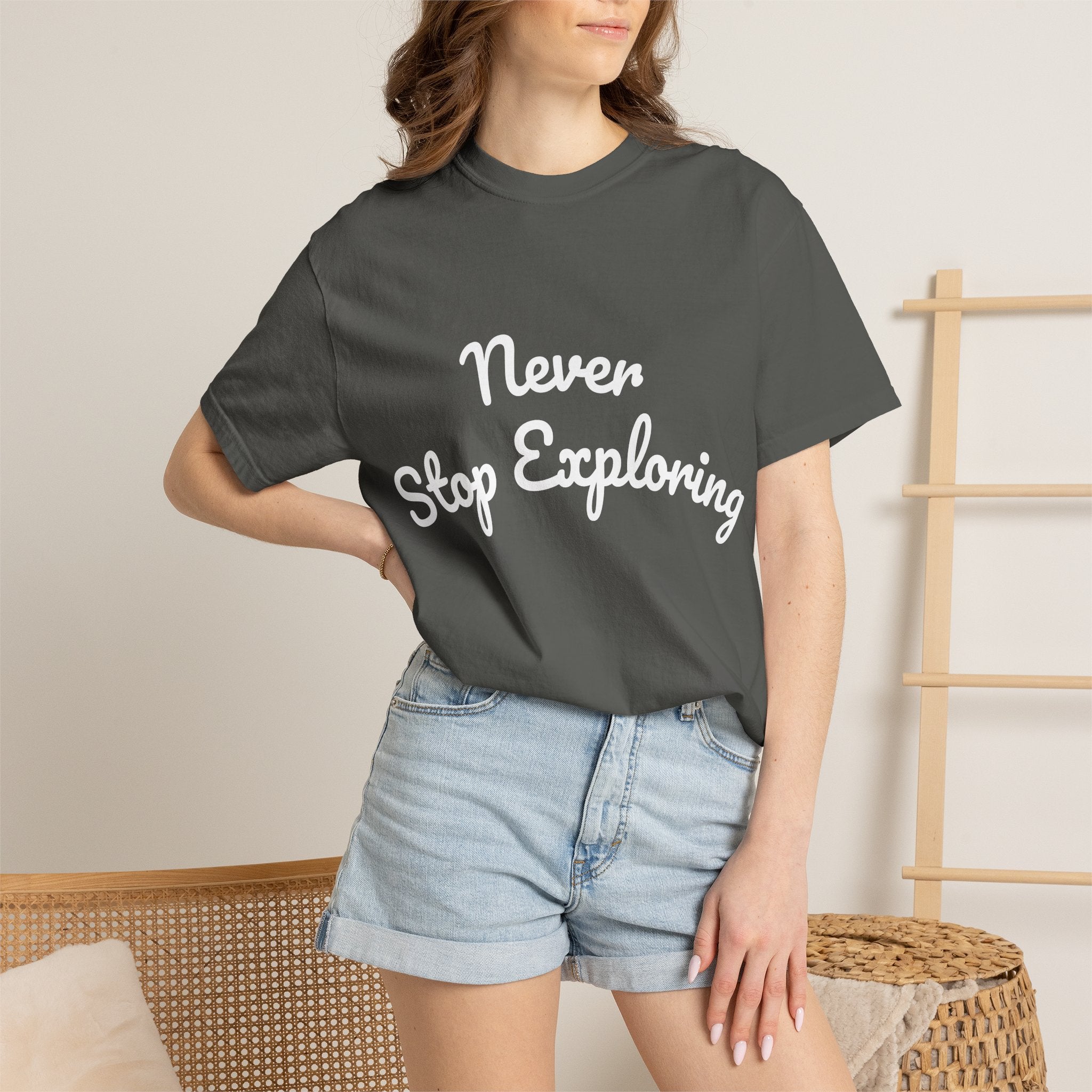 Never Stop Exploring T-Shirt — "Because one day you might miss it" Beach Graphic Tee