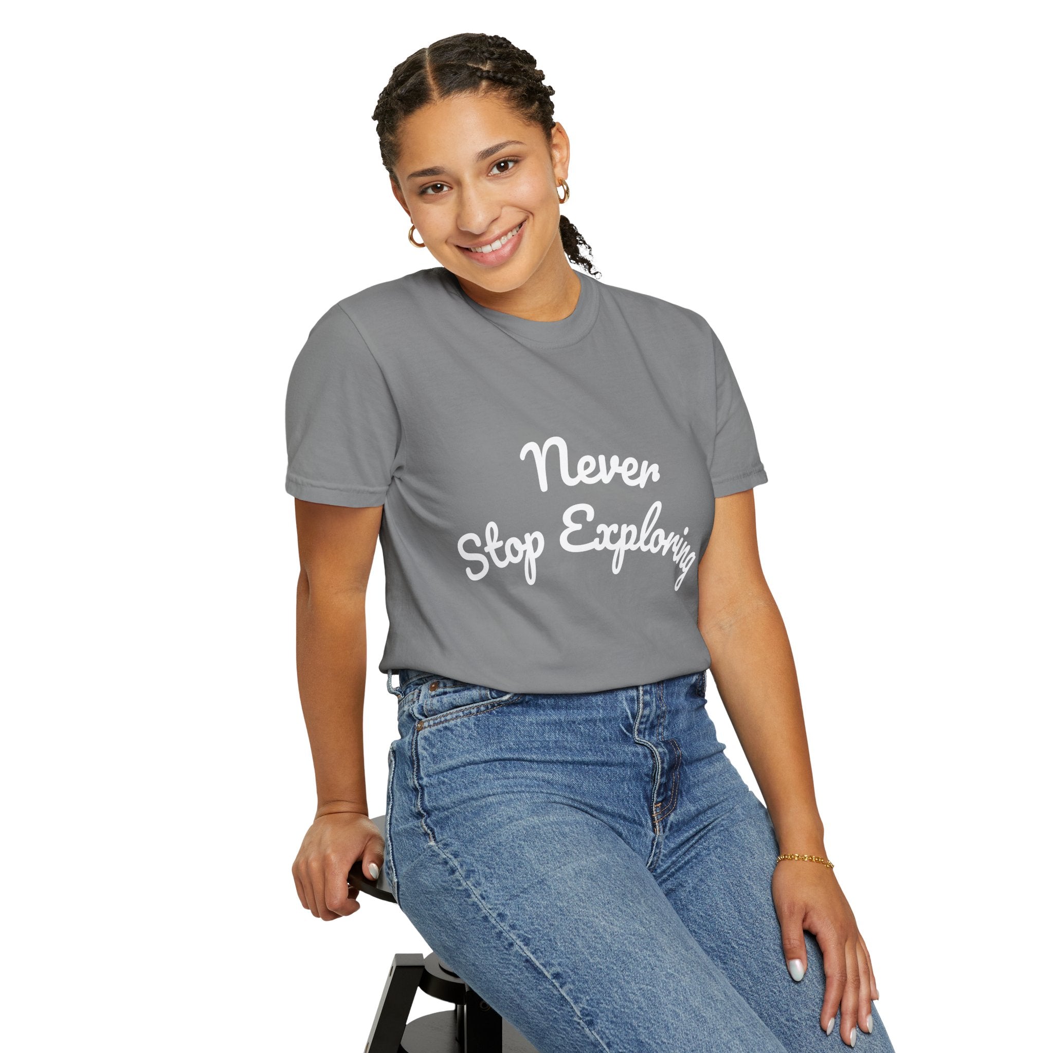 Never Stop Exploring T-Shirt — "Because one day you might miss it" Beach Graphic Tee