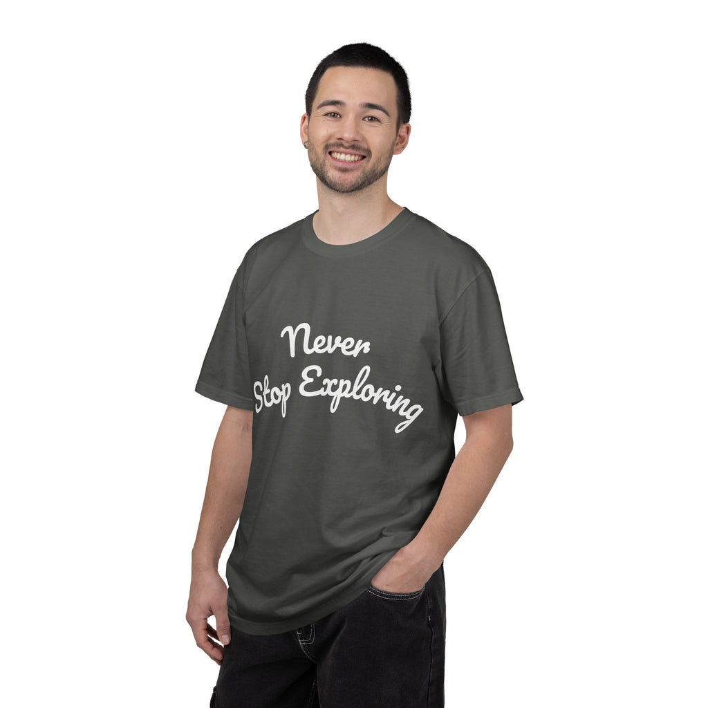 Never Stop Exploring T-Shirt — "Because one day you might miss it" Beach Graphic Tee