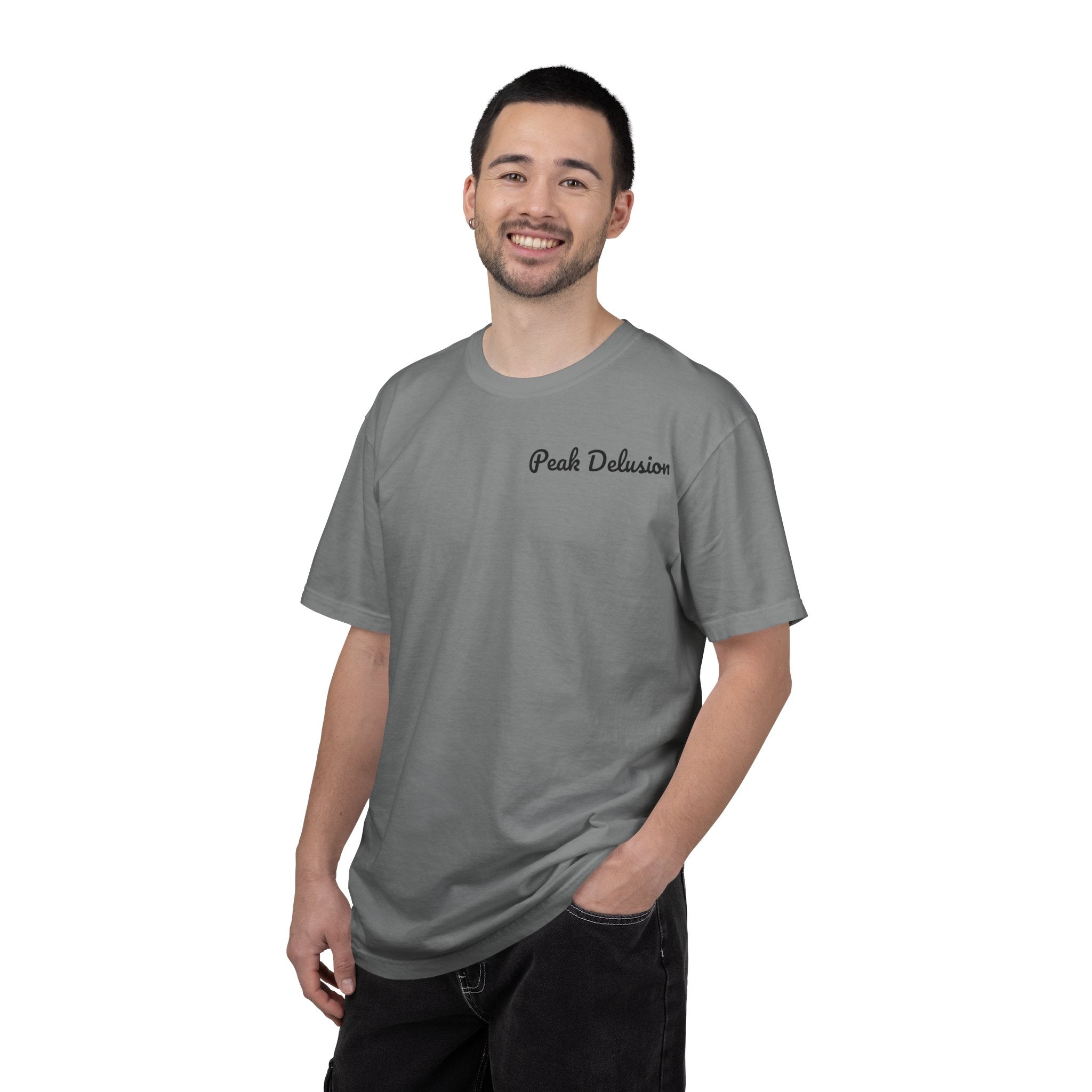 Be Good Do Good Tee — 'Peak Delusion' Script Chest & Lantern Back Graphic T-Shirt